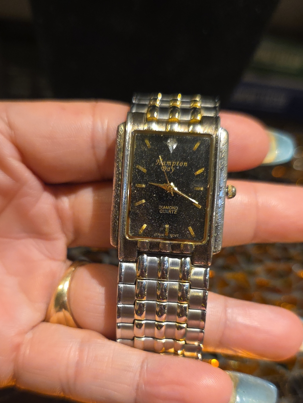 Hampton Bay Men's Two-Tone Black Dial Diamond Quartz Watch